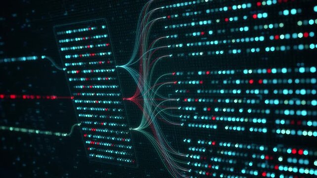Big Data Analytics Neural Network Data Flow Visualization, AI Machine Learning, Quantum Computing, Binary Code Digital Grid, Futuristic Artificial Intelligence Technology Abstract Background