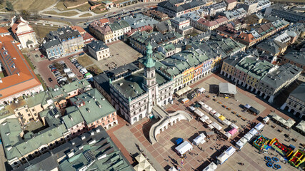 Fototapeta premium A view from a drone of the Zamość Old Town and its surroundings.