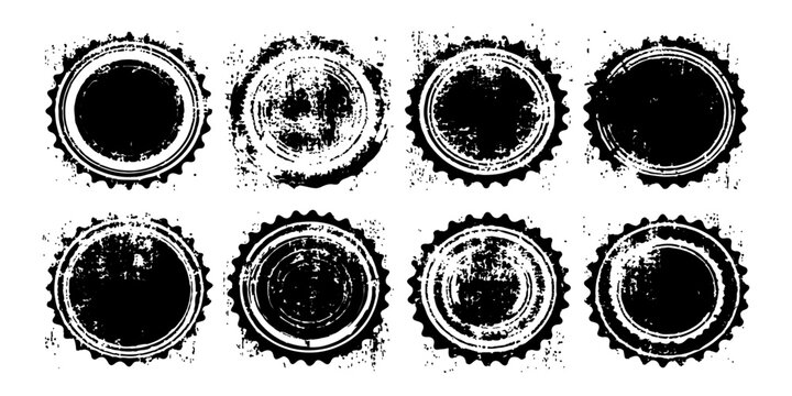 Vintage collection of black and white vector number stamps featuring round retro labels and circle border frame icons for business seal design