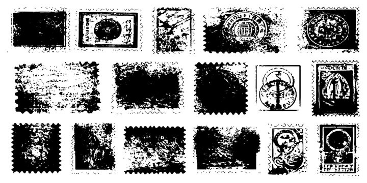 Set of black and white grunge vector font letters featuring a dirty ink splash texture and vintage floral ornament border design for a rough paint illustration element