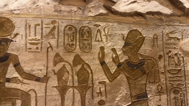 Luxor, Egypt -MARCH 10, 2026: Ancient egyptian hieroglyphs carved in stone wall