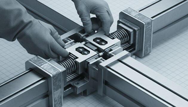 Precision Linear Guide Assembly by Gloved Hands in Industrial Setting