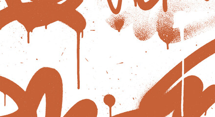 Graffiti tags and drips on a white wall, street art abstract background in orange color with grunge texture, spray paint © HexaFrame