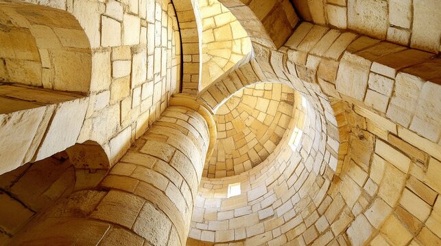 squinch. Interior of a round stone tower, corner where masonry walls curve inward to support the ceiling. real-estate listings.