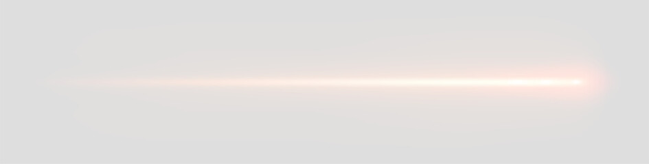 Laser beam on gray background, moving light streak ray, glowing comet light flare.
