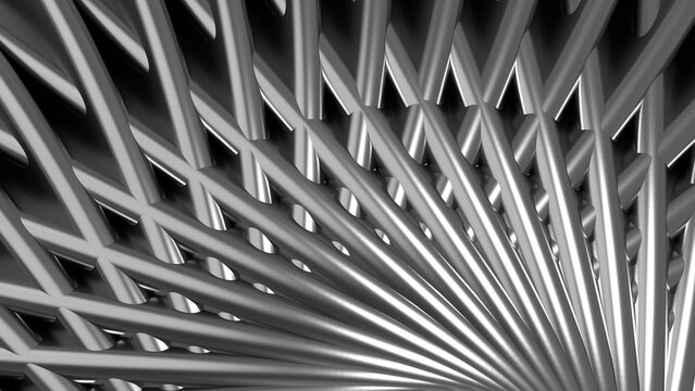 Silver metal striped pattern background, 3d rosette lines design, abstract minimal background.