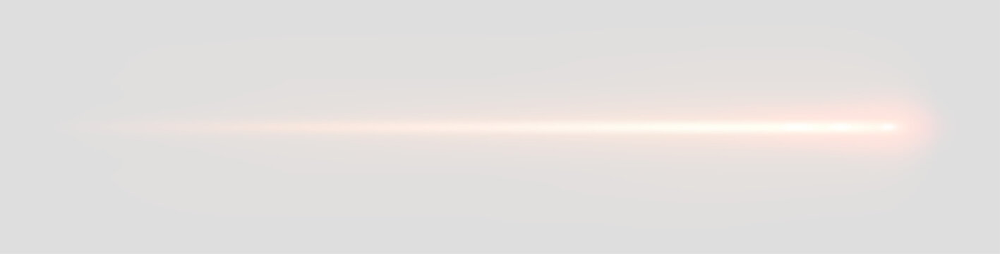 Laser beam on gray background, moving light streak ray, glowing comet light flare.