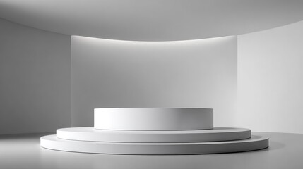 Fototapeta premium Minimalist Studio Background with White Circular Platforms and Soft Lighting for Product Display, Photography, or Art Presentations in a Modern Setting