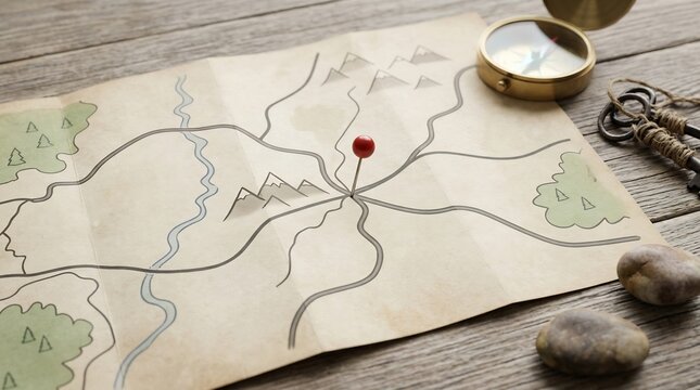 Find your way. Location marking with a pin on a map with routes. Adventure, discovery, navigation, communication, logistics, geography, transport and travel theme concept background. Gaas jang