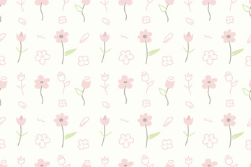 Fototapeta premium Pastel Ditsy Floral Seamless Pattern with Small Flowers and Leaves