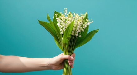 Fototapeta premium Labor day tribute with bouquet of flowers in hand