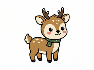 Obraz premium Cute Baby Deer Vector Illustration, Adorable Fawn Cartoon Character with Scarf.