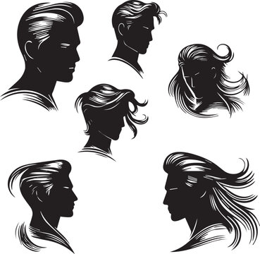 Long curly hair boy silhouette outline stylish trendy graphic illustration