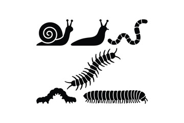 Garden Invertebrates Black Icon Set - Snail Slug Worm Millipede Centipede Icon Collection © Abdulla11