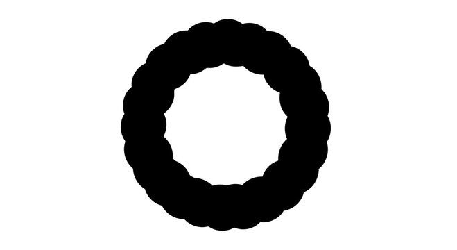 A black circular shape with a rough edge on a white background.