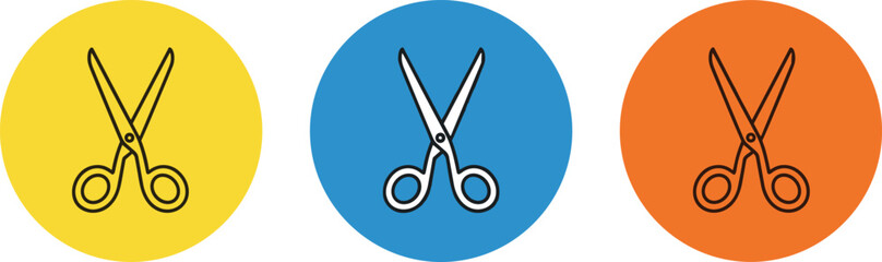 Fototapeta premium Scissors Cutting Tool Icon Set with Craft and Office Symbols for Paper Trim, Tailoring Equipment, Stationery Use, and Creative Design Applications