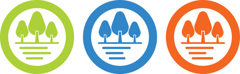 Forest Landscape Icon Set with Tree Nature Symbols for Environmental Conservation, Park Signage, Outdoor Ecology Awareness, Green Area Identification, and Natural Scene Design © Shamim