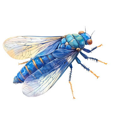 Cicada, detailed watercolor painting, isolated on a white background.