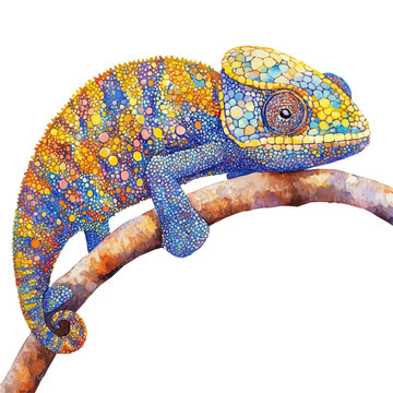 watercolor painting of Chameleon graphic, isolated on a white background.