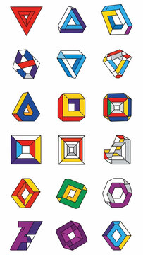 Abstract Geometric Optical Illusions Collection of Impossible Shapes and Forms