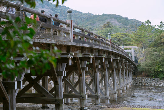 Ujibashi Bridge and Isuzugawa River in Naiku (Kotaijingu) of Ise Jingu, Ise City, Mie Prefecture, Japan