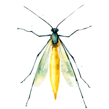 Aphid, detailed watercolor painting, isolated on a white background.