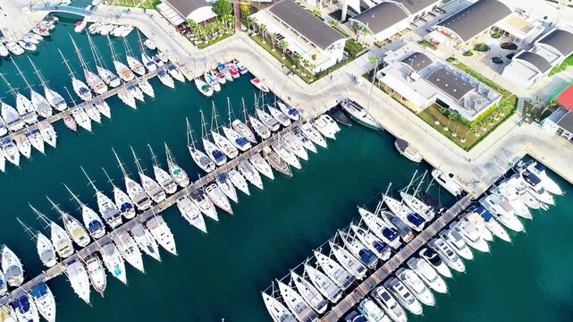 Aerial Drone View of Teos Marina and Sigacik Coastal Town in Izmir, Turkey &ndash; Aegean Sea Harbor and Scenic Village 4K
