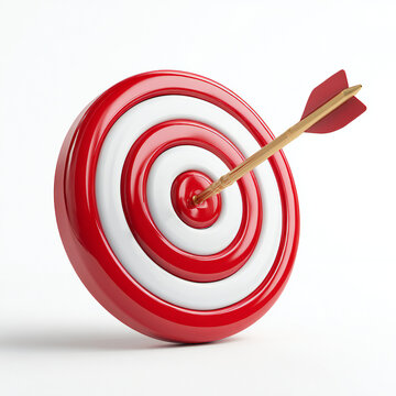 Minimalist bullseye target with arrow hitting center, marketing success concept isolated on white background