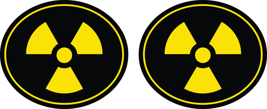 Radiation Hazard Warning Symbol Icon Set with Nuclear Danger Signs in Black and Yellow Circular Design for Safety Labels and Industrial Use