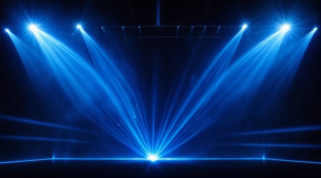 Dark stage background illuminated by blue spotlights