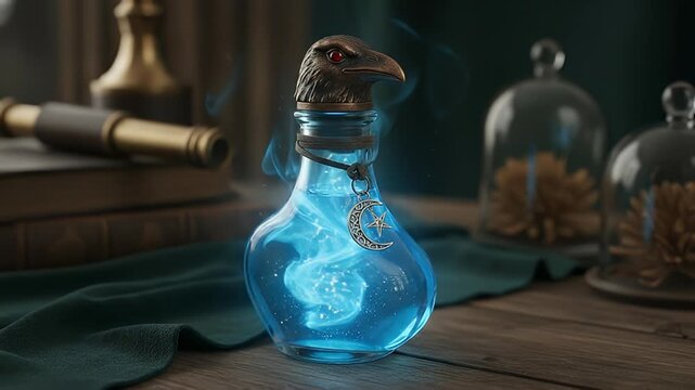 Mystical Potion Bottle with Glowing Liquid.