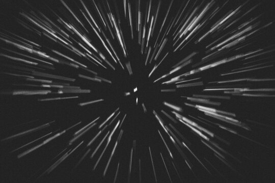 Warp Speed Light Burst Over Starfield Abstract Motion Background With Radial Streaks And Futuristic Space Vortex, blurred overlay film grain texture