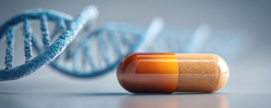 Genetic Medicine - A Capsule of Hope with DNA Helix Background.