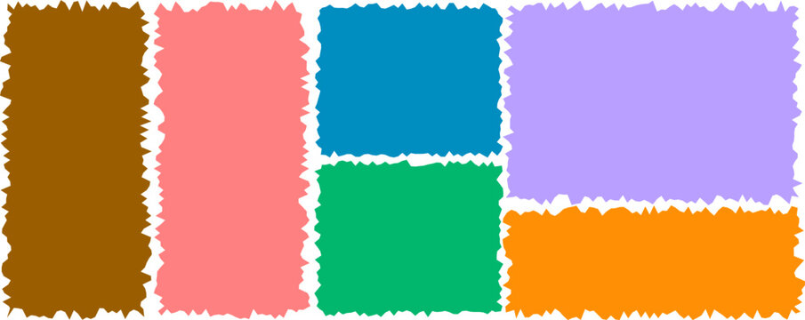 Collection of colorful rectangles with rough jagged edges, creative distorted border vector set