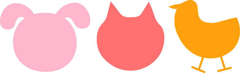 Obraz premium Collection of solid colored animal silhouettes of dog cat and chicken, minimalist animal shape vector