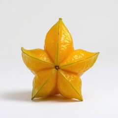 Fototapeta premium Yellow Star Fruit With Water Droplets on White Background Studio Lighting