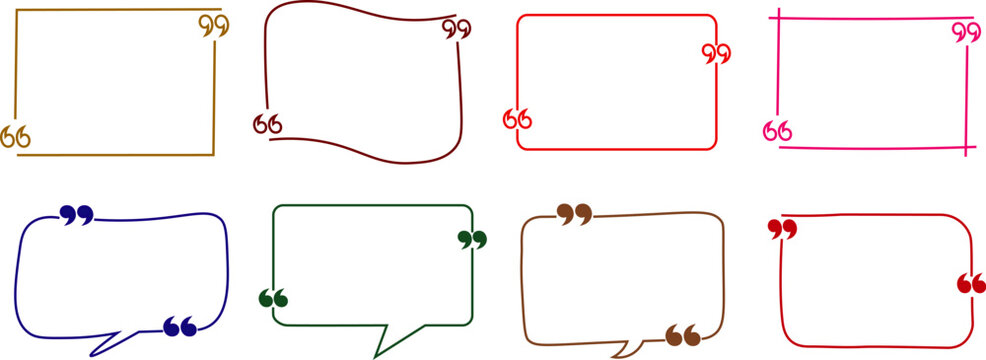 Colorful quote frame and speech bubble set, creative quotation mark border collection