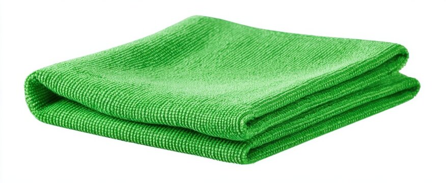 Green microfiber cloth on white perfect cleaning accessory for home and bathroom tasks