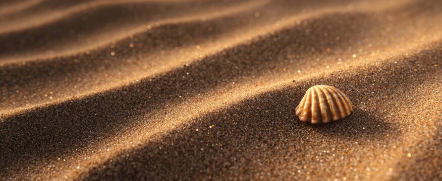 Coastal-themed image of golden sand with shells ideal for backgrounds and marketing materials