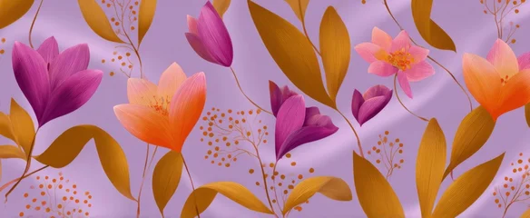 Stickers Patronen Modern botanical artwork with abstract floral patterns in lavender purple peach and gold.  © ckybe