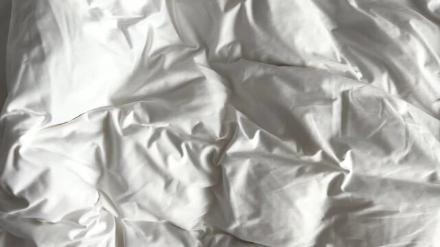 Top-down view reveals the soft, voluminous texture of a thick white puffy duvet spread across a bed, showcasing its light, airy fill and smooth fabric surface in crisp detail.