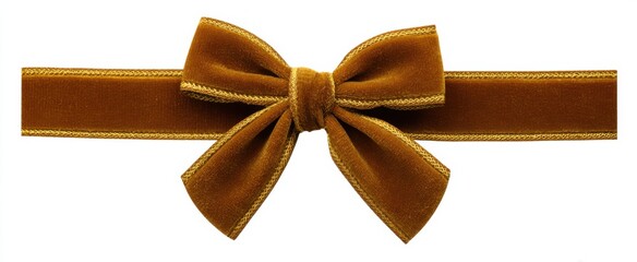 Fototapeta premium Elevate your holiday gift wrapping with an isolated Gold Velvet Ribbon Bow Decoration.