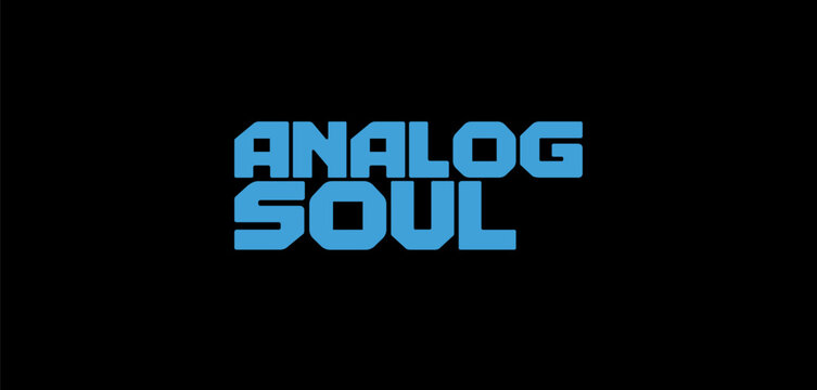 ANALOG SOUL 80s digital style light blue pixelated lettering on black background, vector illustration