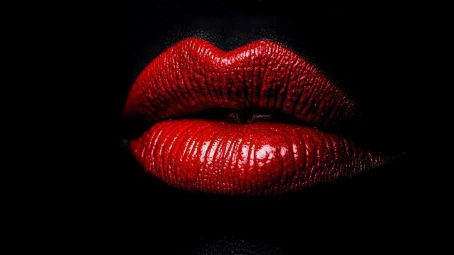 Red Lips Closeup Isolated On Black Background