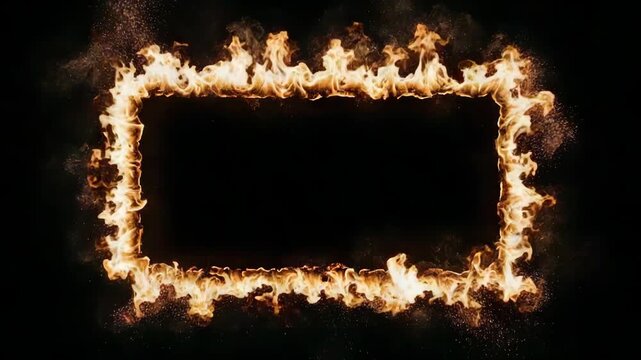 Fiery rectangular border with glowing embers against black background