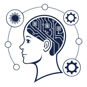 Illustration of a human head symbolizing integration of artificial intelligence and human cognition