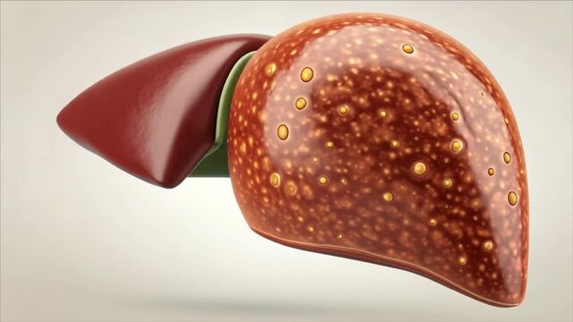 Liver triglyceride storage fat accumulation with yellow lipid droplets organ tissue showing fatty deposits and unhealthy tissue disease anatomy