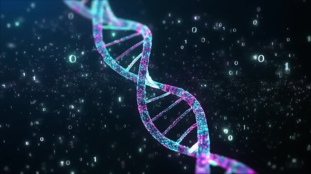 Abstract DNA Helix with Binary Code for Digital Science Concept