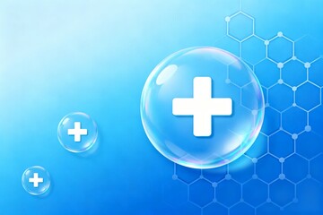 Obraz premium Bubbles with plus signs on blue background