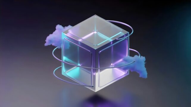 Floating glass morphism data cube &ndash; Ideal for cloud architecture.